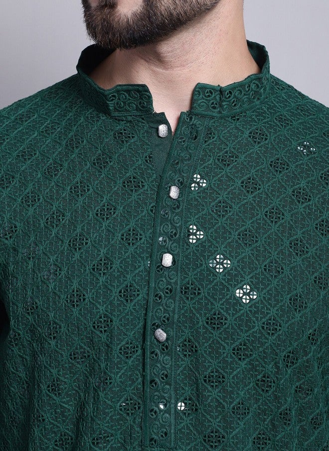 Sojanya قميص قطن أخضر مزخرف للرجال - Image 2