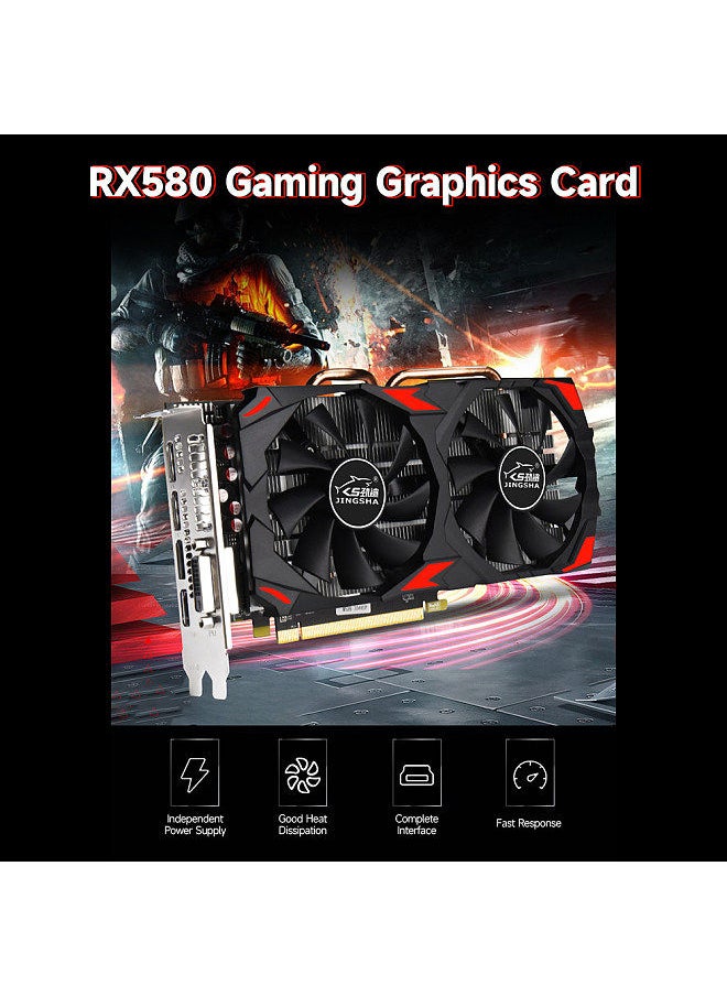 JINGSHA - JINGSHA RX580 Gaming Graphics Card 8GB/GDDR5/256bit Memory 1257/1340MHz Core Frequency 2 Cooling Fans Design 3*DP+HD+DVI Ports - Image 1