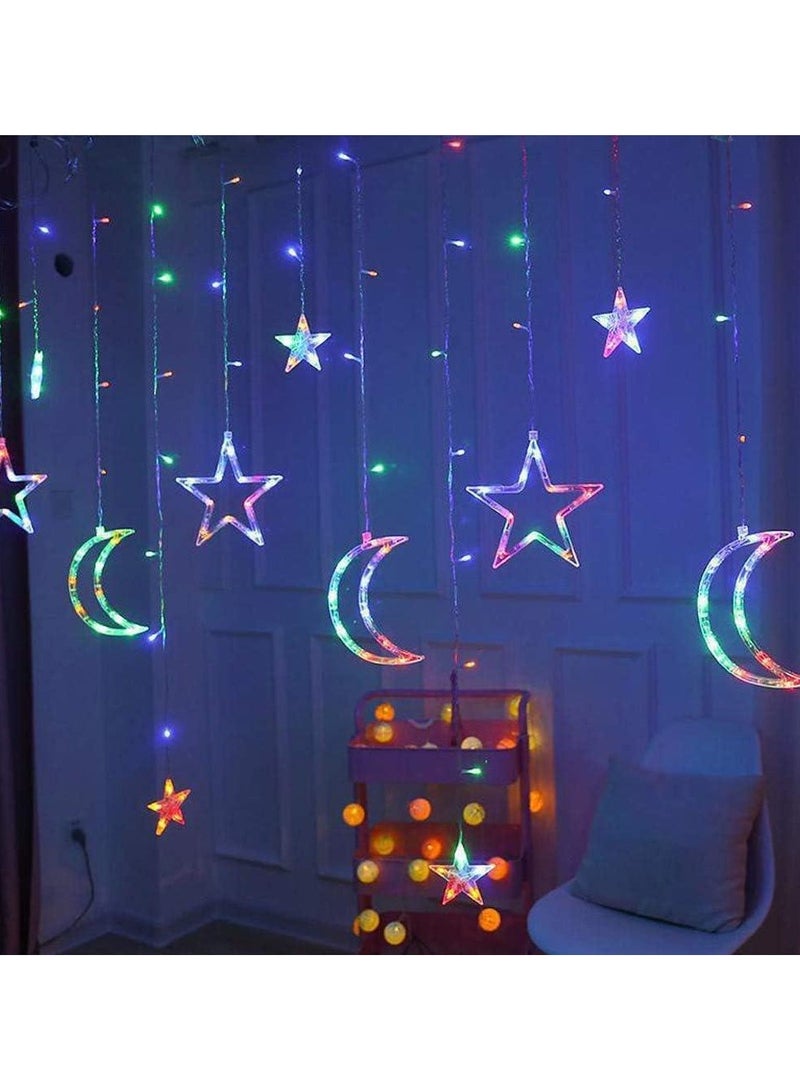 فيتاشيلي ديكورات رمضان للمنزل، أضواء رمضان الملونة 138 LED أضواء رمضان نجمة القمر لديكور المنزل 220 فولت RGB، 3.5 متر 3.5M  - Image 1