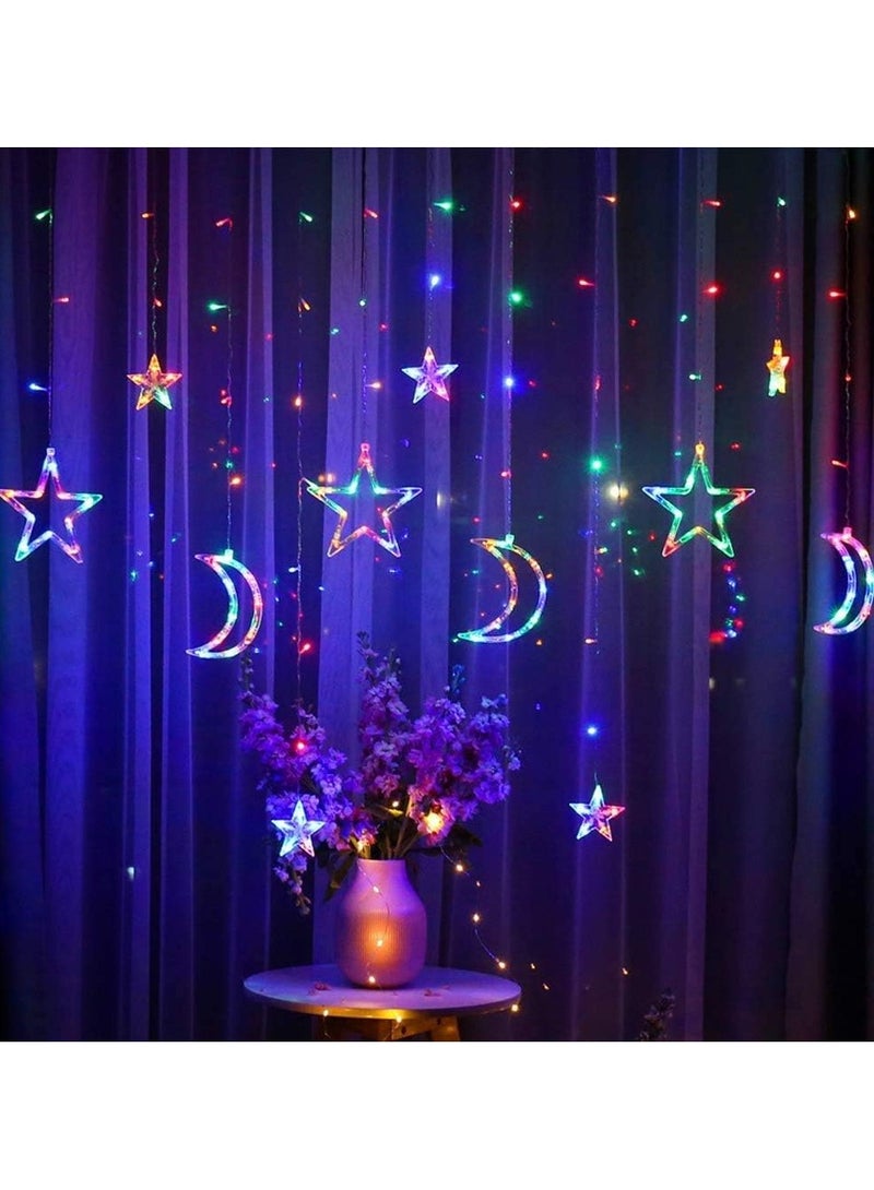 فيتاشيلي ديكورات رمضان للمنزل، أضواء رمضان الملونة 138 LED أضواء رمضان نجمة القمر لديكور المنزل 220 فولت RGB، 3.5 متر 3.5M  - Image 3