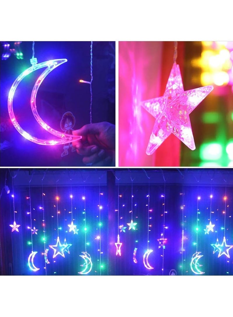 فيتاشيلي ديكورات رمضان للمنزل، أضواء رمضان الملونة 138 LED أضواء رمضان نجمة القمر لديكور المنزل 220 فولت RGB، 3.5 متر 3.5M  - Image 4