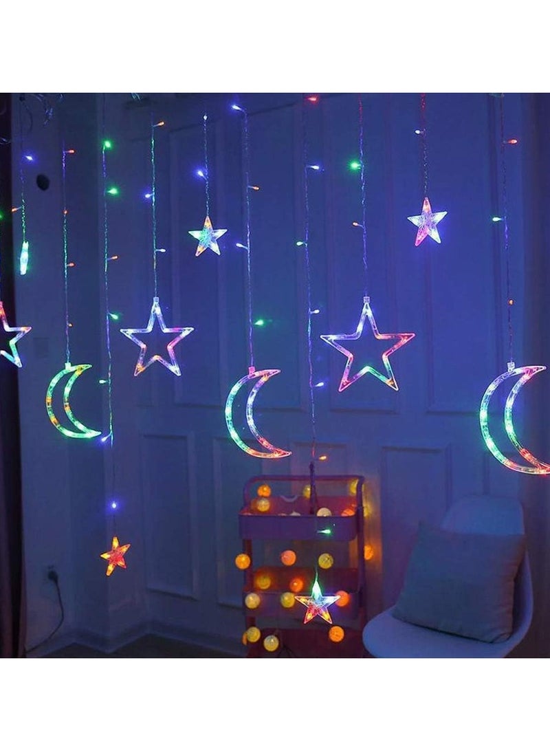 فيتاشيلي ديكورات رمضان للمنزل، أضواء رمضان الملونة 138 LED أضواء رمضان نجمة القمر لديكور المنزل 220 فولت RGB، 3.5 متر 3.5M  - Image 2