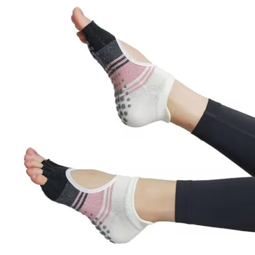 XFyt Anti-Slip Open Toe Yoga Ankle Length Socks for Women | Breathable Silver Ion Microbial Odour-Free Cotton Spandex Socks | Skid-Resistant for Home Workout Dance Pilates (Pink) - Image 5