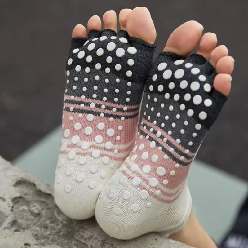 XFyt Anti-Slip Open Toe Yoga Ankle Length Socks for Women | Breathable Silver Ion Microbial Odour-Free Cotton Spandex Socks | Skid-Resistant for Home Workout Dance Pilates (Pink) - Image 4