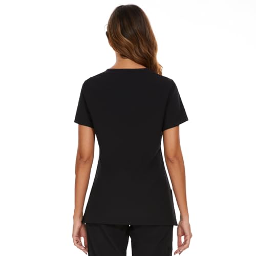 COZYFIT Scrub Tops for Woman - Soft Stretch, V-Neck Top Scrubs with 3 Pockets, Easy Care for Women Black - Image 4