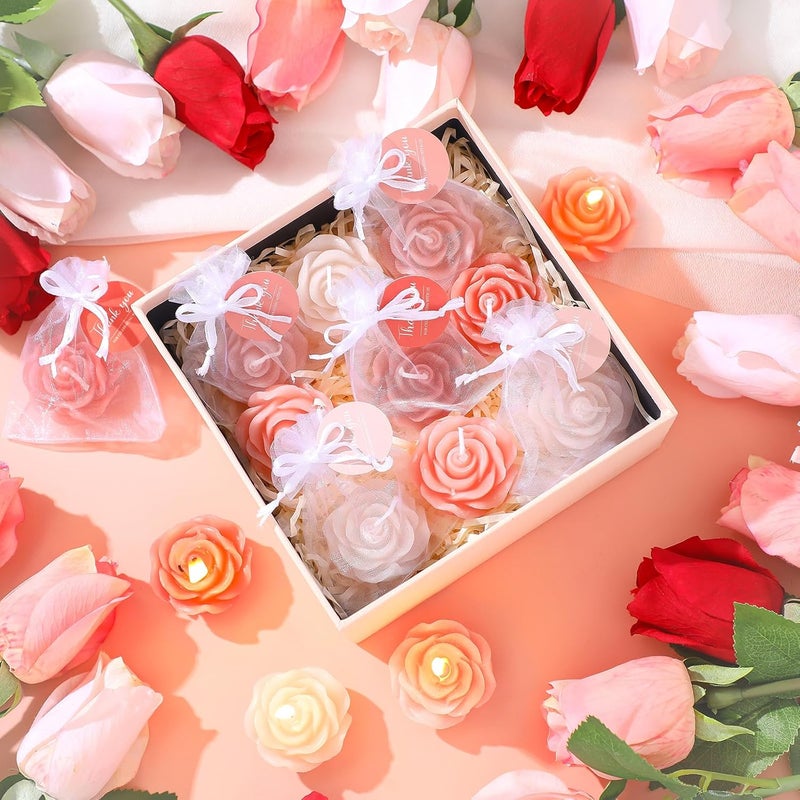 Treela 50 Set Flower Candles Wedding Favor for Guests Mini Pink Champagne Rose Shaped Tealight Candles for Return Gift Wedding Birthday Bridal Shower Housewarming Party - Image 2