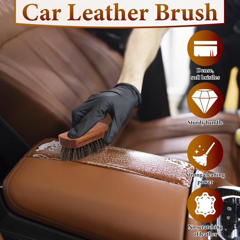 ecocstm 2 PCS Leather Brush Car Detailing, Horse Hair Brush, Car Cleaning Supplies, Car Interior Brush, Carpet Brush for Car Detailing, for Car Accessories Interior, Carpet, Upholstery, Furniture and Shoes - Image 5
