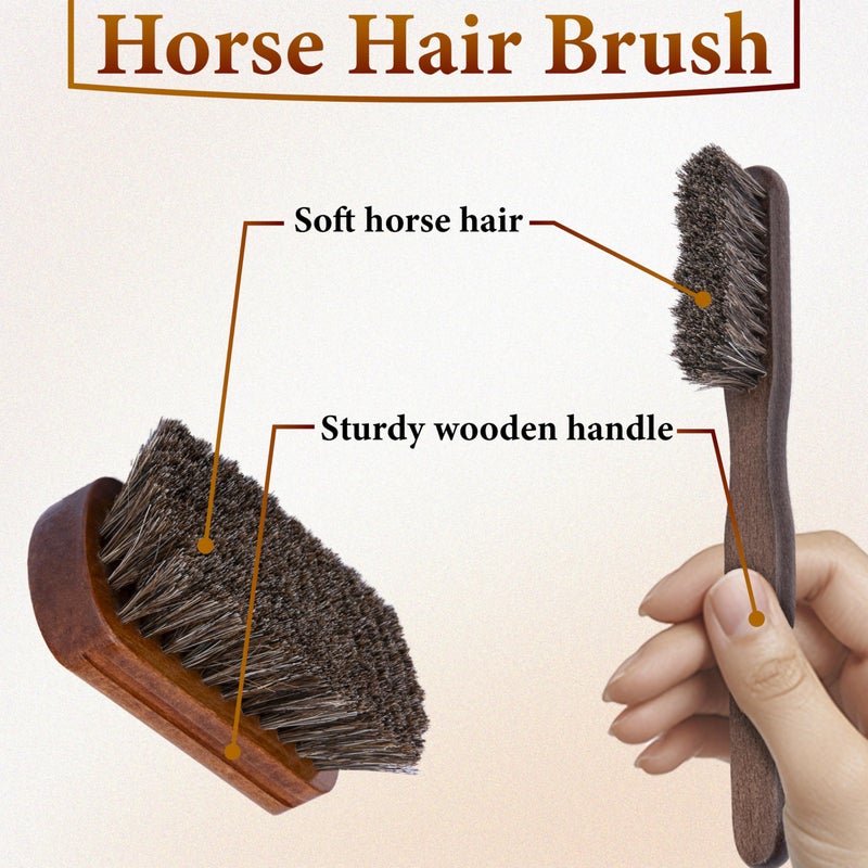 ecocstm 2 PCS Leather Brush Car Detailing, Horse Hair Brush, Car Cleaning Supplies, Car Interior Brush, Carpet Brush for Car Detailing, for Car Accessories Interior, Carpet, Upholstery, Furniture and Shoes - Image 4