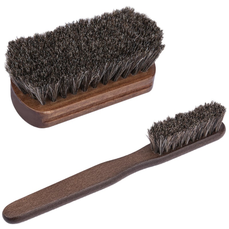 ecocstm 2 PCS Leather Brush Car Detailing, Horse Hair Brush, Car Cleaning Supplies, Car Interior Brush, Carpet Brush for Car Detailing, for Car Accessories Interior, Carpet, Upholstery, Furniture and Shoes - Image 1