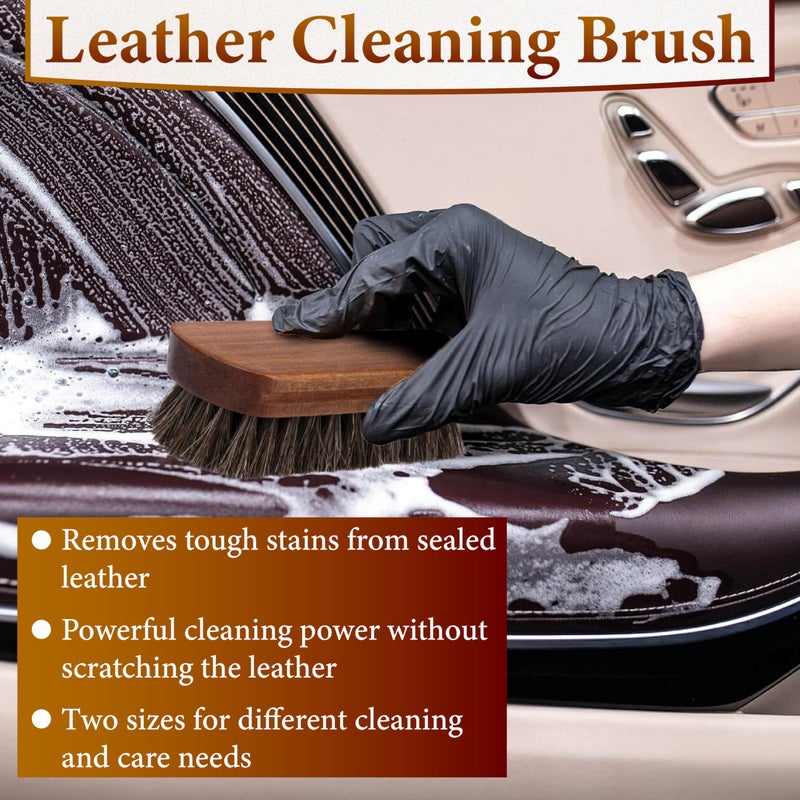 ecocstm 2 PCS Leather Brush Car Detailing, Horse Hair Brush, Car Cleaning Supplies, Car Interior Brush, Carpet Brush for Car Detailing, for Car Accessories Interior, Carpet, Upholstery, Furniture and Shoes - Image 3