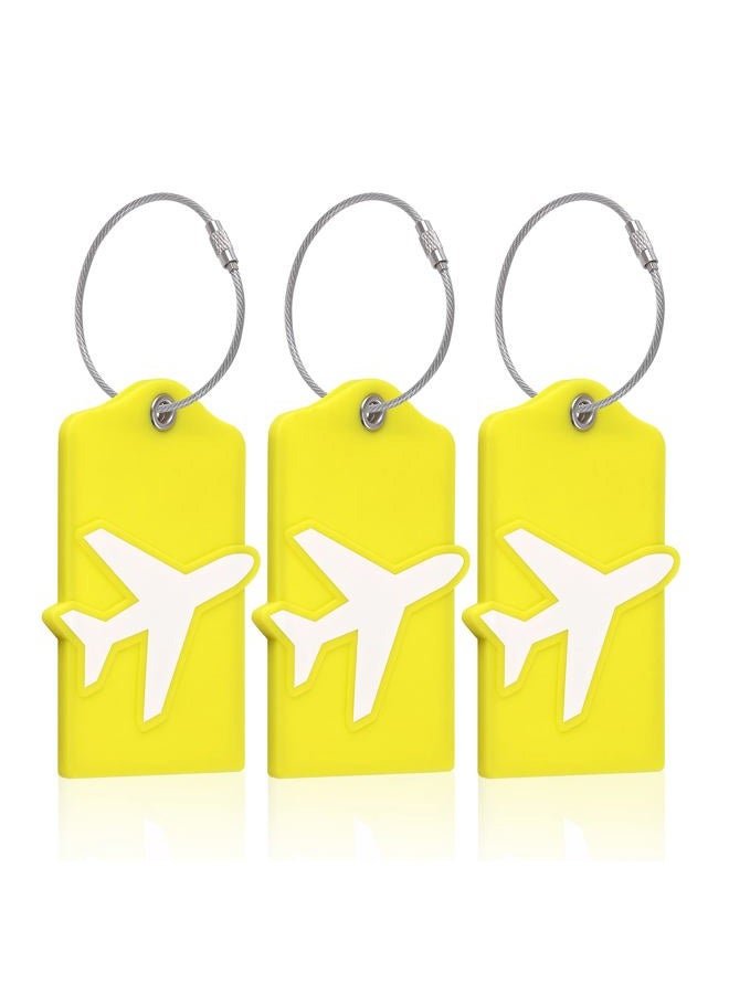 Vigorport Luggage Tags with Name ID Card, 3 Pack Flexible & Bright Silicone Luggage Tag for Suitcases TSA Approved, Best Travel Accessories for Baggage/Bag Identification (Yellow) - Image 1