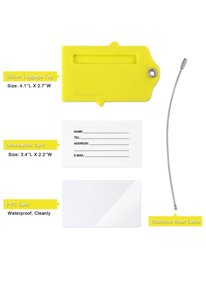 Vigorport Luggage Tags with Name ID Card, 3 Pack Flexible & Bright Silicone Luggage Tag for Suitcases TSA Approved, Best Travel Accessories for Baggage/Bag Identification (Yellow) - Image 3
