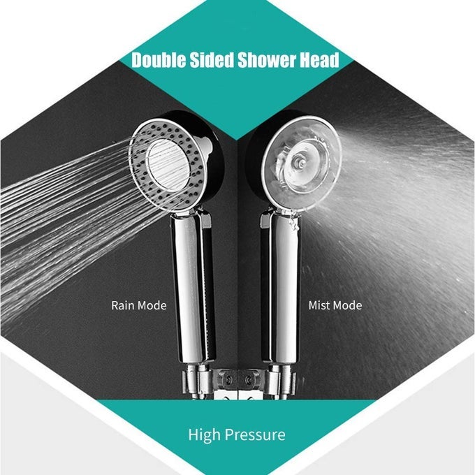 STAINLESS STEEL DOUBLESIDED WATERSTOP PRESSURIZED SPRAY SHOWER HEAD CAN ADD SHOWER GEL SILVER STANDARD
