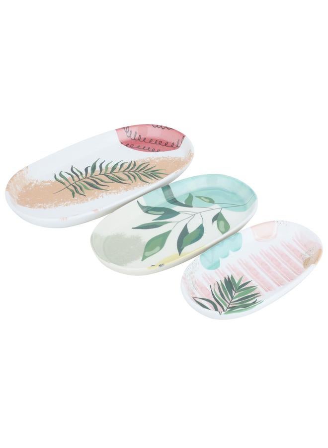 Alsaif Porcelain Serving Plates Set 10 X 14.5 X 17 Cm Oval Olive Branch Pattern 3 Pieces White - Image 2