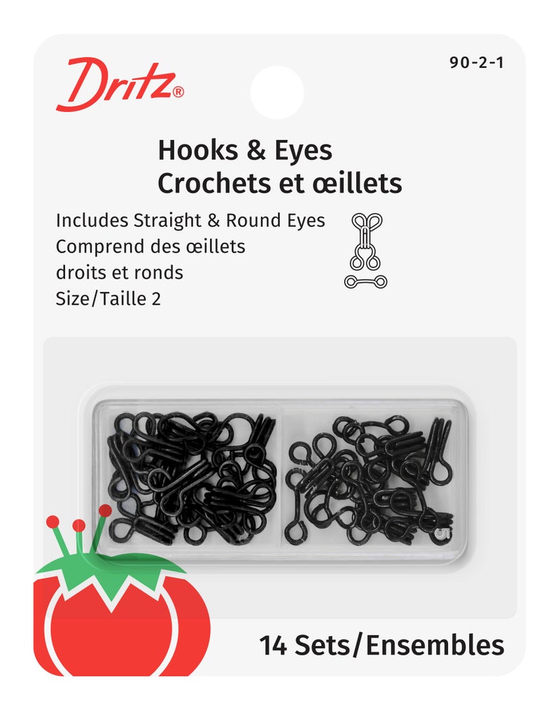 Dritz Hooks and Eyes, Size 2, 14 Count, Black-Steel - Image 1