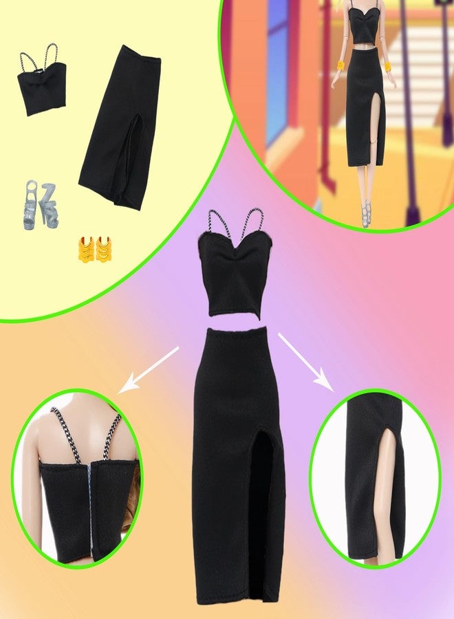 BLIJOLA 4 Sets Doll Clothes for 11.5 inch Girls Dolls, 11Pcs Summer Simple Black Dresses Style Outfits Including Shoes & Bags Clothing Accessories Sets - Image 5