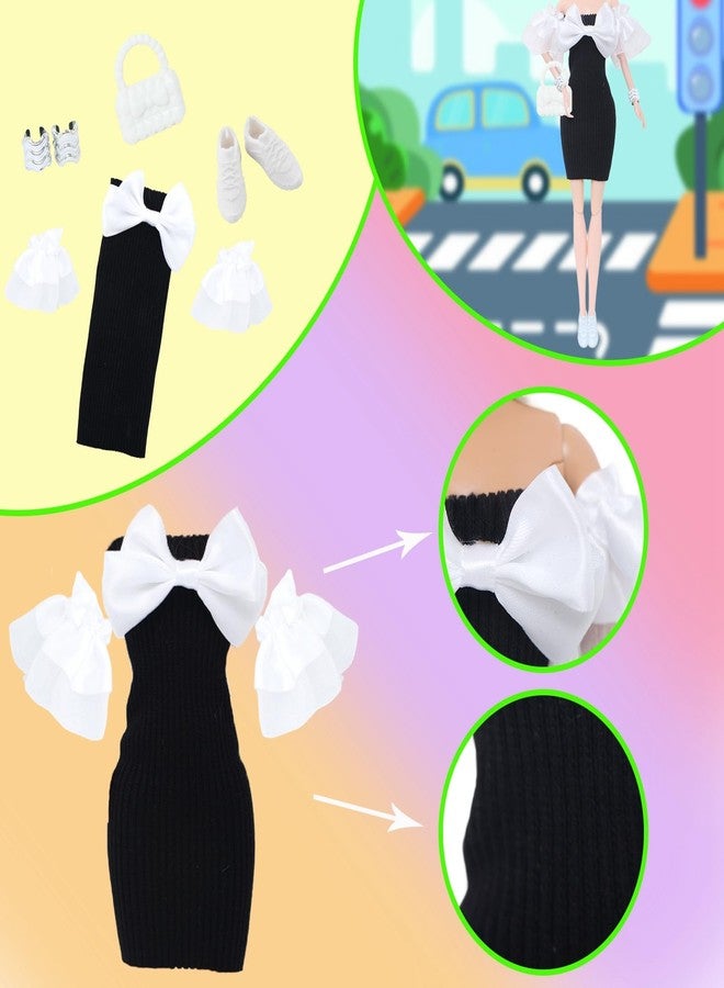 BLIJOLA 4 Sets Doll Clothes for 11.5 inch Girls Dolls, 11Pcs Summer Simple Black Dresses Style Outfits Including Shoes & Bags Clothing Accessories Sets - Image 3