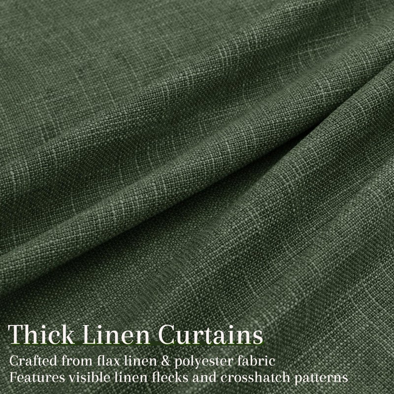 Joywell Olive Green Linen Pinch Pleated Curtains 84 Inches Long 2 Panels for Living Room, Thick Pleat Clip Rings Hooks Back Tab Light Filtering Loden Moss Green Window Drapes for Bedroom Sliding Glass Door - Image 3