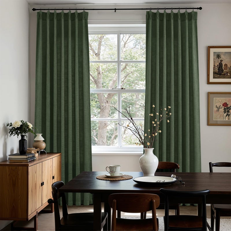 Joywell Olive Green Linen Pinch Pleated Curtains 84 Inches Long 2 Panels for Living Room, Thick Pleat Clip Rings Hooks Back Tab Light Filtering Loden Moss Green Window Drapes for Bedroom Sliding Glass Door - Image 5