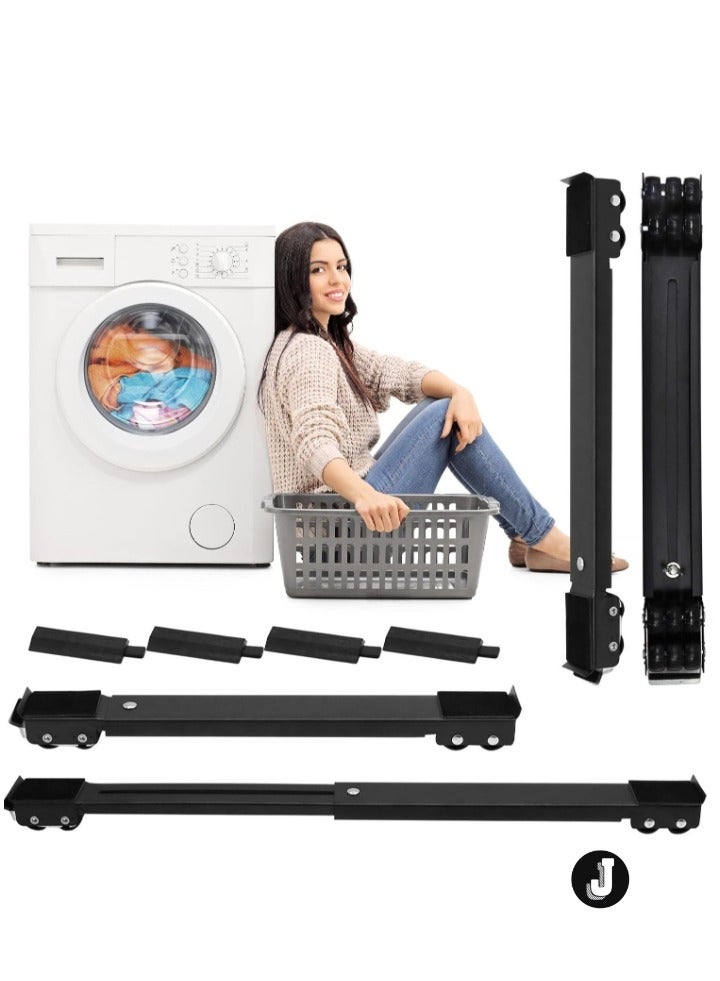 JAJEEK "4PCS Extendable Furniture Appliance Rollers with 24 Rollers & Brakes – Heavy Duty Mover Tools for Washing Machines, Dryers, Refrigerators, Strong Base Stand, Mobile Wheels, Black"  - Image 1