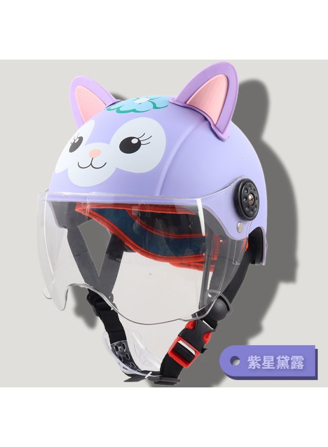 Purple Dew Children's Bear Riding Helmet for Bike and Electric Car with Transparent Short Visor