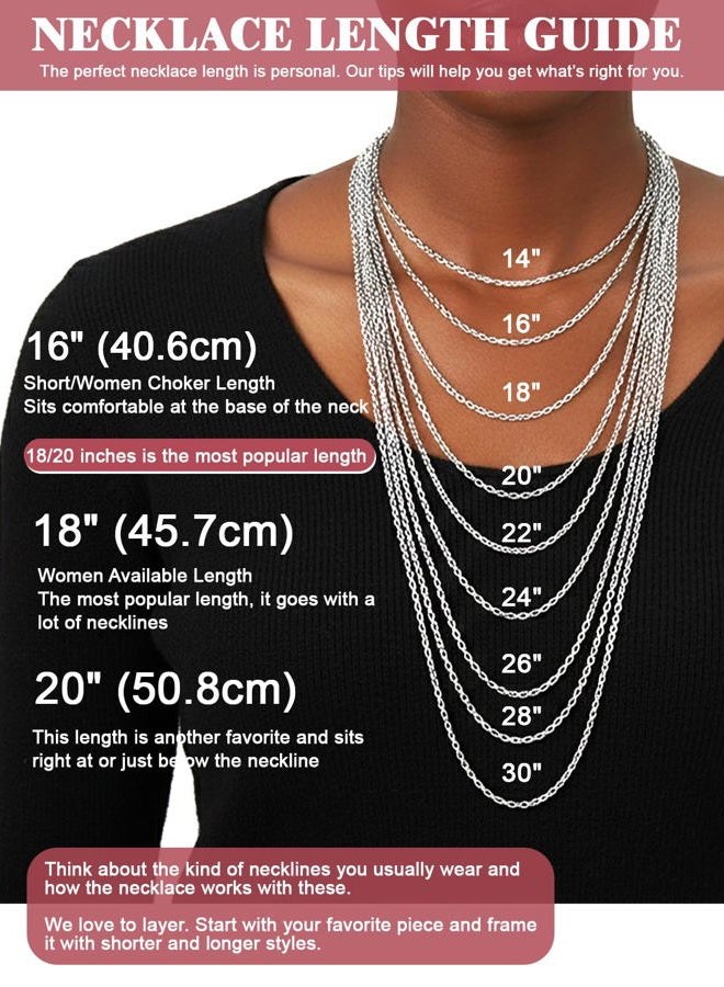 FOCALOOK Womens Chain Necklaces 2MM Rolo Cable Necklace, 316L Stainless Steel/Black/18K Yellow/Rose Gold Plated, Hypoallergenic Chains for Pendant,18-30", Metal, No Gemstone - Image 3