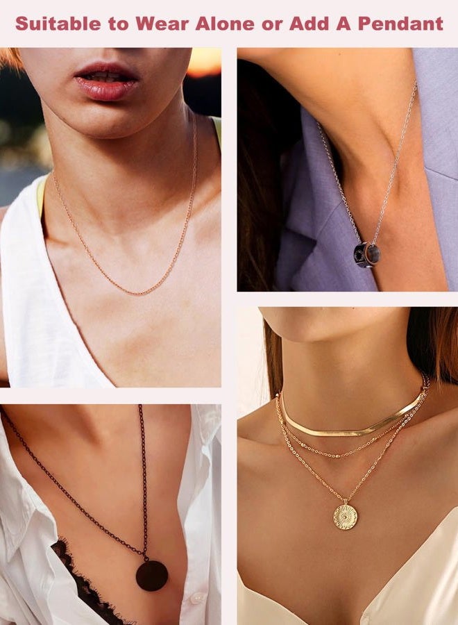 FOCALOOK Womens Chain Necklaces 2MM Rolo Cable Necklace, 316L Stainless Steel/Black/18K Yellow/Rose Gold Plated, Hypoallergenic Chains for Pendant,18-30", Metal, No Gemstone - Image 2