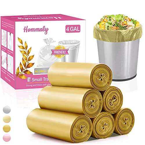 HOMMALY 4 Gallon 180pcs Small Gold Trash Bags Strong Golden Garbage Bags, Bathroom Trash Can Bin Liners, Gold Plastic Bags for Home Office, Waste Basket Liner, Fit 12-15 Liter, 3.5,4,4.5 Gal（Golden 180） - Image 1
