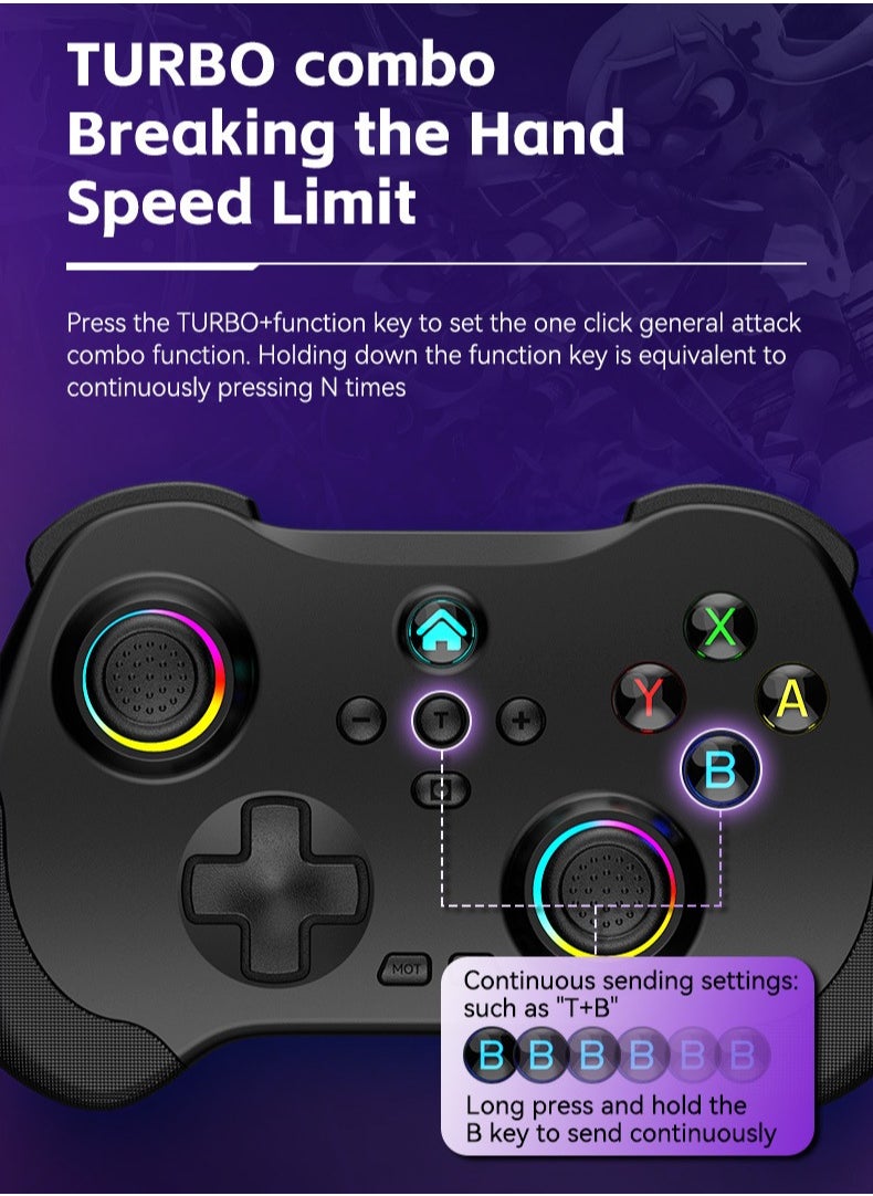 Mobile Gaming Controller for iPad/iPhone/Tablet, Cloud Controller Remote Joystick for iOS/Android, Wireless Switch Controller with Macro ons/Hall-Rocker/Hall-Trigger/Dual Vibration (Black)
