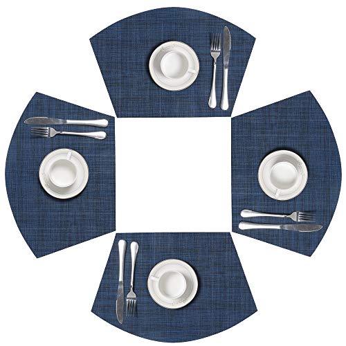 SHACOS SHACOS Round Table Placemats Wedge Placemat Set of 4 Non Slip Heat Resistant Woven Vinyl Table Mats Wipe Clean Indoor Outdoor 4 Blue Black