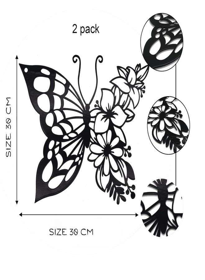 BLIND SHOP 2PCS Butterfly Decoration Wall Art Boho Wall Home Decor Hanging Appearance Wall Decor Metal Hanging Butterfly Decor Flower Wall Art for Bedroom Living Room Home Wall,Black ( Size 30X30X1.5 CM ) - Image 2