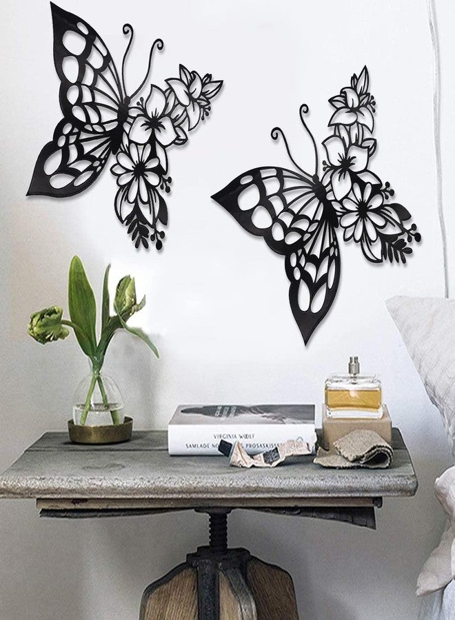 BLIND SHOP 2PCS Butterfly Decoration Wall Art Boho Wall Home Decor Hanging Appearance Wall Decor Metal Hanging Butterfly Decor Flower Wall Art for Bedroom Living Room Home Wall,Black ( Size 30X30X1.5 CM ) - Image 1