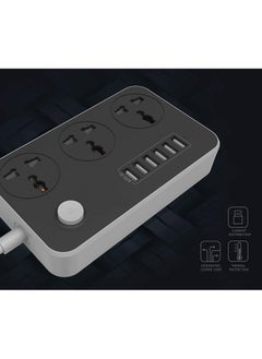 FARROBIZZ 3 Way Power Extension Cord, 3 Universal Plug, 6 USB Charging Ports 2 Meters Surge Protection Cable (Black)  - Image 2