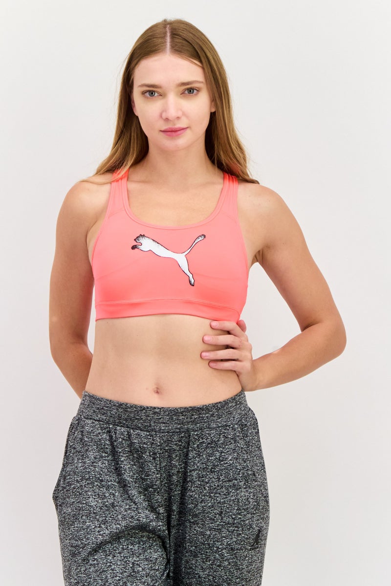 PUMA Women Lightly Padded Brand Logo Sport Bra, Pink - Image 1