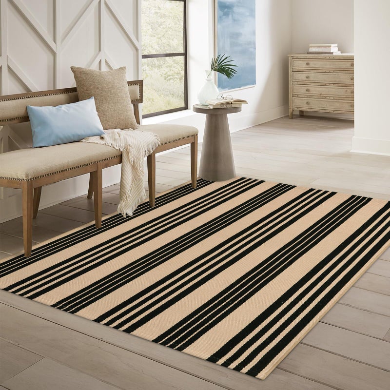 OJIA Outdoor Area Rugs 4'x6', Black and Tan Outdoor Rug Machine Washable Patio Rugs Cotton Hand Woven Entryway Rug Indoor Rugs for Bedroom/Porch/Deck/Backyard/Camping/Living Room - Image 2