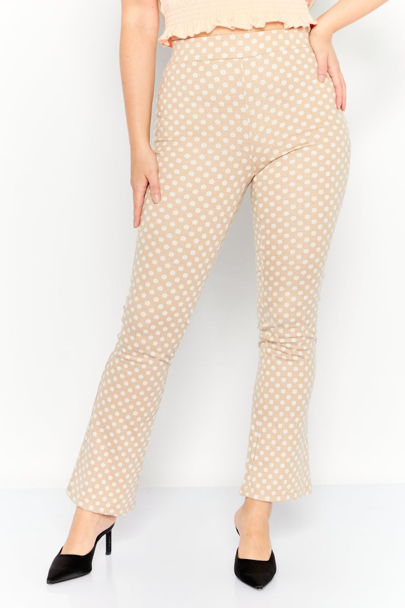 Riley & Rae Women Regular Fit Allover Printed Wide Leg Pants, Cream  - Image 1