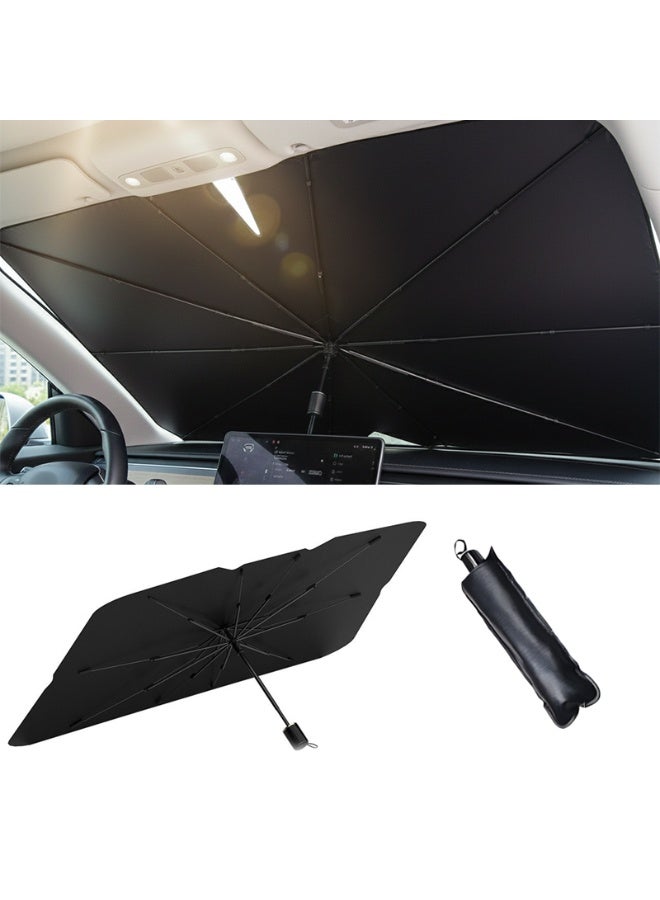 Car Windshield Sun Shade With Storage Pouch, Front Windshield Reflective Sunshade Foldable,Block Uv Rays Sun And Heat Protection, 360-Degree Movable Umbrella Pole,Windshield Sun Shade Umbrella For Car, Sedan, Suv - Image 1