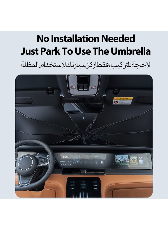 Car Windshield Sun Shade With Storage Pouch, Front Windshield Reflective Sunshade Foldable,Block Uv Rays Sun And Heat Protection, 360-Degree Movable Umbrella Pole,Windshield Sun Shade Umbrella For Car, Sedan, Suv - Image 5