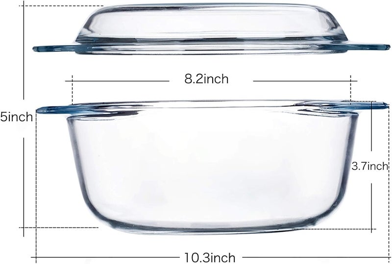 NUTRIUPS Medium Round Glass Casserole Dish with lid,2.5 L Covered Glass Casserole with Lid, Microwave and Oven Safe - Image 2