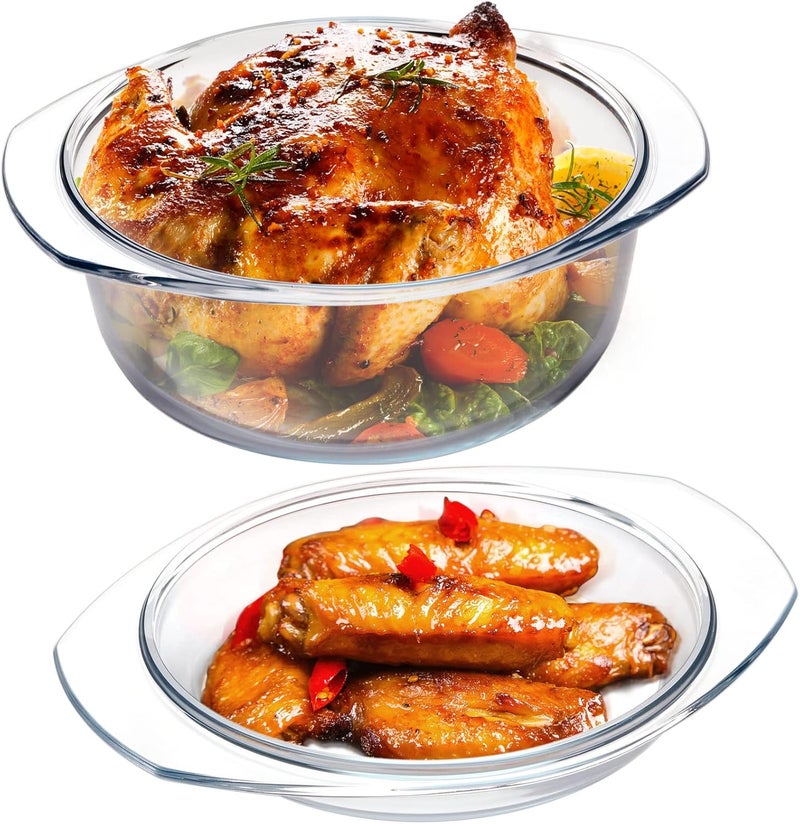 NUTRIUPS Medium Round Glass Casserole Dish with lid,2.5 L Covered Glass Casserole with Lid, Microwave and Oven Safe - Image 1