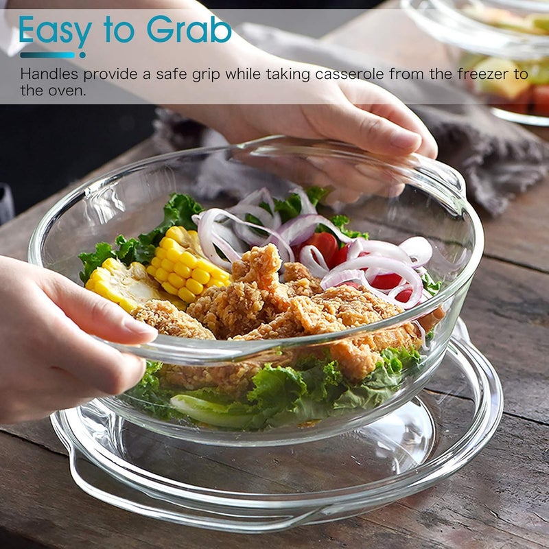 NUTRIUPS Medium Round Glass Casserole Dish with lid,2.5 L Covered Glass Casserole with Lid, Microwave and Oven Safe - Image 3