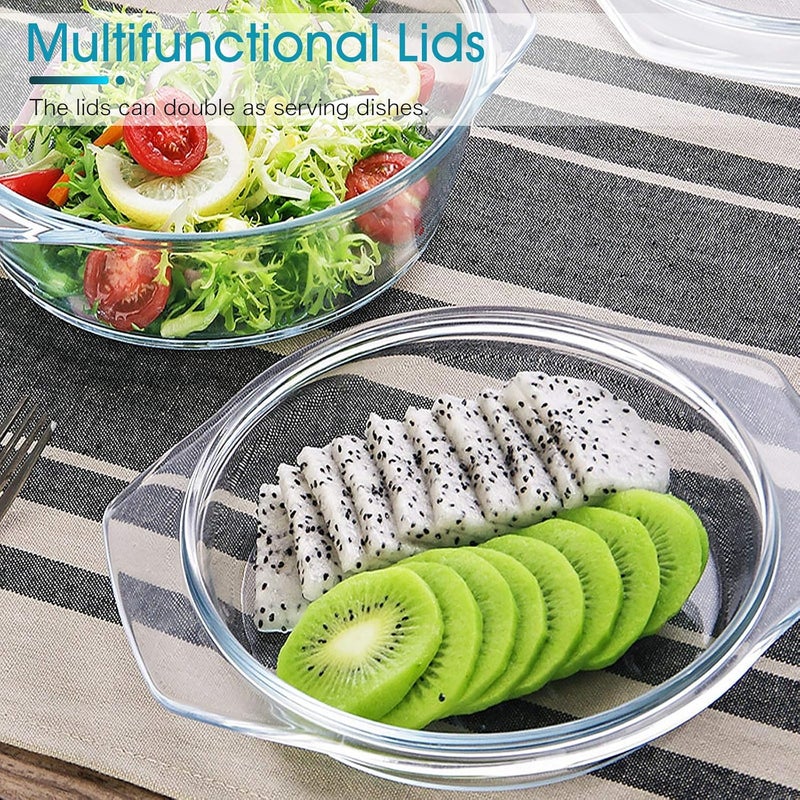 NUTRIUPS Medium Round Glass Casserole Dish with lid,2.5 L Covered Glass Casserole with Lid, Microwave and Oven Safe - Image 4