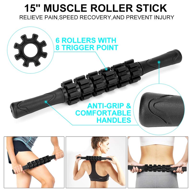 BORNEW Foam Roller Set - High Density Back Roller, Muscle Roller Stick,2 Foot Fasciitis Ball, Stretching Strap, Massager Ball for Whole Body Physical Therapy & Exercise, Yoga, Back Pain, Leg, Deep Tissue - Image 4