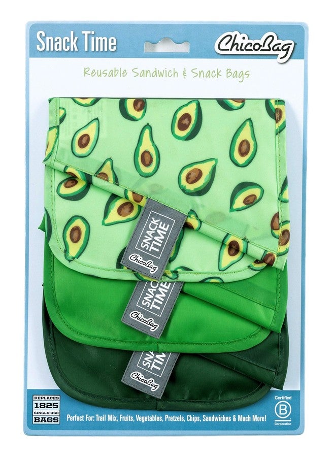 ChicoBag Snack Time rePETe Reusable Sandwich Bags w/Secure Hook & Loop | Perfect for Sandwiches & Snacks | Eco-Conscious Baggies | Easy to Clean | Avocado Pattern (Pack of 3) - Image 1