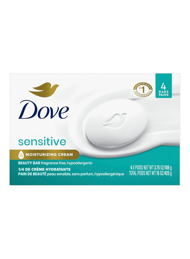 دوف صابون دوف للعناية بالبشرة الحساسة، بدون رائحة، 4 قطع، عبوة من قطعة واحدة