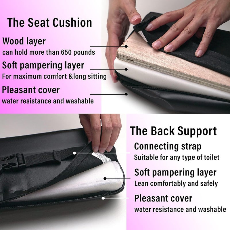 YESINDEED Brazilian Butt Lift Toilet Seat Riser Pillow + Back Support – Dr. Approved BBL Cushion with Wooden Bottom, Water-Resistant Cover, Portable Design, Firm Support for Optimal Post-Surgery Recovery - Image 4