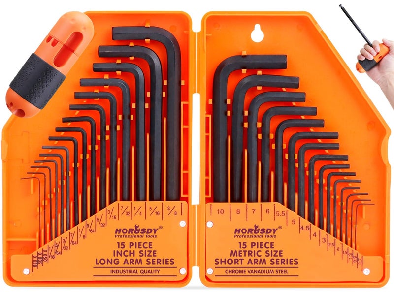 HORUSDY 32-Piece Hex Key Set with Another Torque Handle, Allen Wrench Set Inch/Metric MM(0.7mm-10mm) SAE(0.028"-3/8) - Image 1