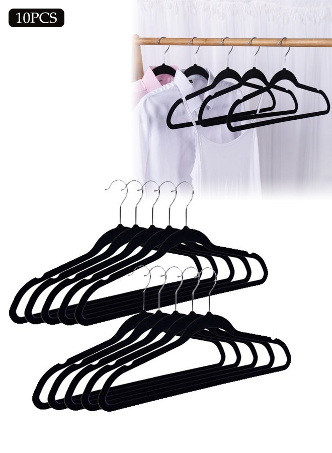 10 حزمة شماعات معطف مخملية، شماعة بدلة غير قابلة للانزلاق، شماعات ثقيلة-duty متميزة، مع خطاف ذهبي دوار 360°، متينة، موفرة للمساحة، للمعطف، البدلة، القميص، الفستان، البنطال، أسود - Image 1