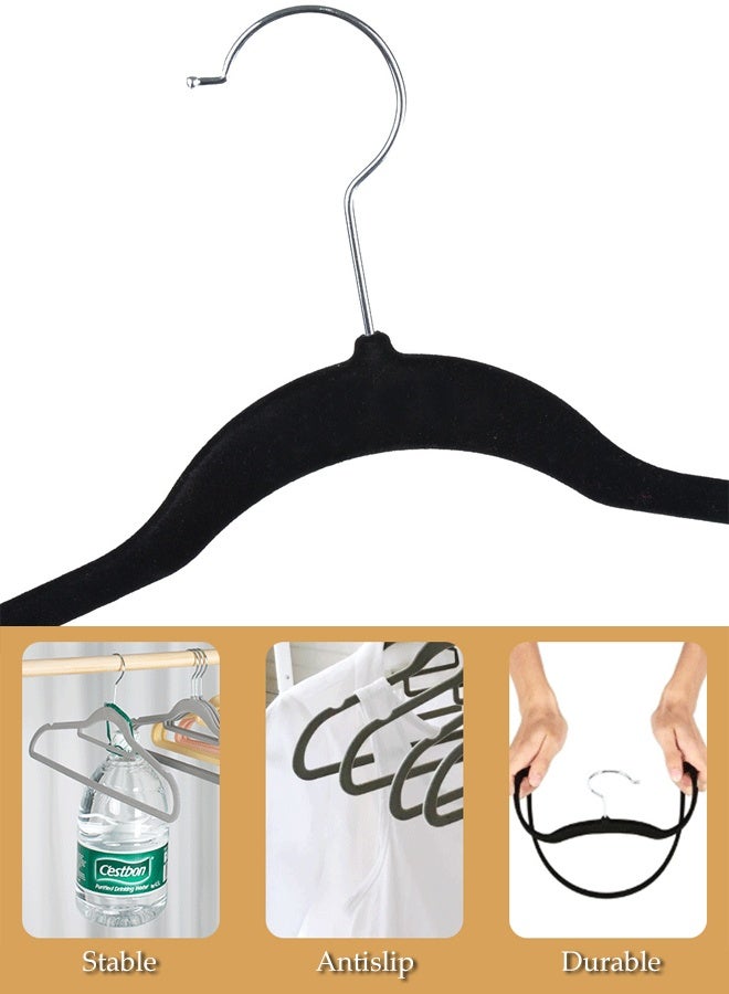 10 حزمة شماعات معطف مخملية، شماعة بدلة غير قابلة للانزلاق، شماعات ثقيلة-duty متميزة، مع خطاف ذهبي دوار 360°، متينة، موفرة للمساحة، للمعطف، البدلة، القميص، الفستان، البنطال، أسود - Image 4