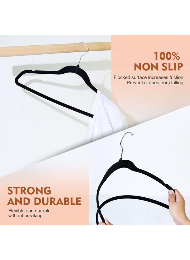 10 حزمة شماعات معطف مخملية، شماعة بدلة غير قابلة للانزلاق، شماعات ثقيلة-duty متميزة، مع خطاف ذهبي دوار 360°، متينة، موفرة للمساحة، للمعطف، البدلة، القميص، الفستان، البنطال، أسود - Image 3